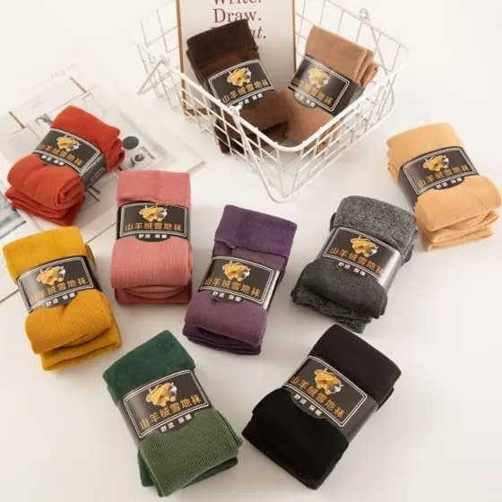 Kit3 Meias Grossas De Lã Térmicas Flexíveis Coloridas Femininas De Inverno