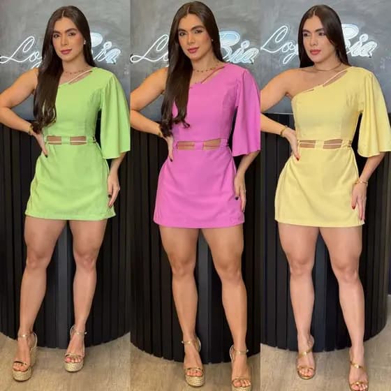 "Macaquinho Feminino Elegante | Um Ombro Só, Manga Flare, Recortes na Cintura – Look Festa/Noite"