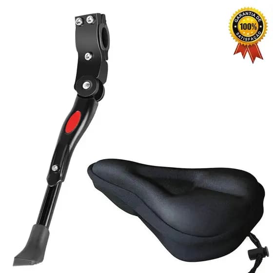 Kit Pezinho Descanso Lateral Bicicleta Com Regulagem +Capa Banco Selim Ajustável Forro Para Bike Mtb