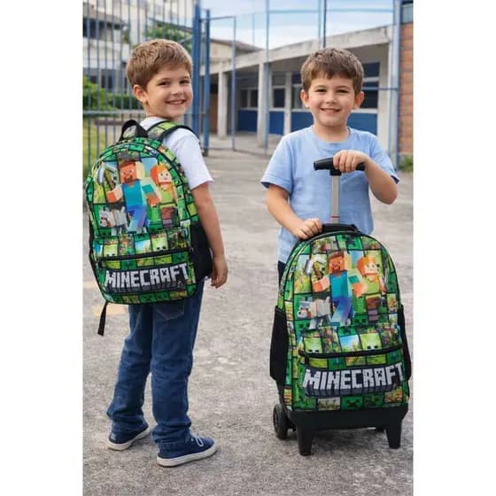 MOCHILA BOLSA ESCOLAR JUVENIL DE RODINHAS DO MINECRAFT / TAMANHO GRANDE.