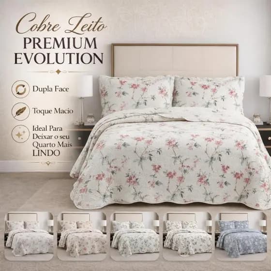 Cobre leito Casal kit 3 peças Colcha Dupla Face Solteiro, Queen King Estampas Florais e Geométricas