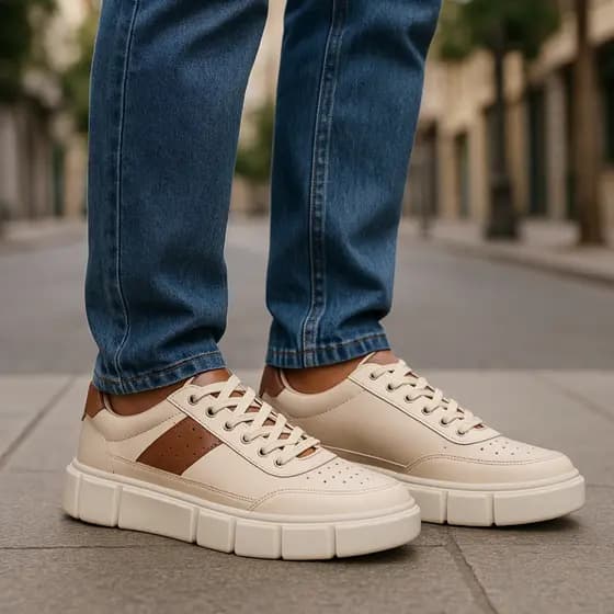 Sapato Tenis Masculino Sola Reta 5CM Oversize Confort Flat Form Moderno Detalhe em Camurça