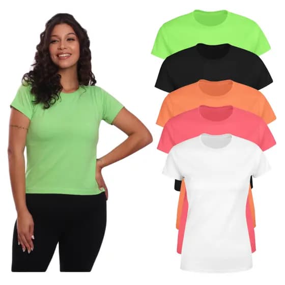 Kit 7 Camiseta Baby Look Blusa Feminina Premium Gola Redonda 100% Algodão