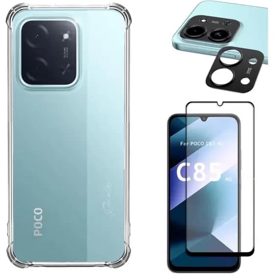Kit Protetor Xiaomi Poco C85, Capa Protetora, Película de Vidro, Película para Câmera
