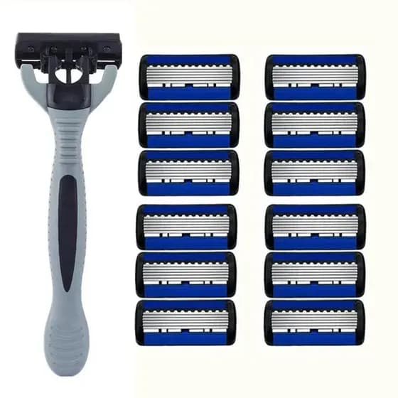 Aparelho de Barbear Ultra Durável com 12 Pcs Refil, 6 Laminas, Lubrificado