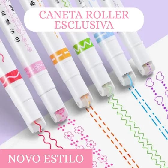 Kit 6 Canetas Decorativas Kawaii Marca Texto Roller para Caderno, Faculdade, Escola e Volta às Aulas