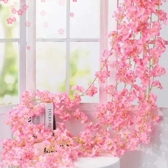 Corrente De Cerejeira Artificial 180cm Flores Decoração Decorativa Planta Artificial Trepadeira