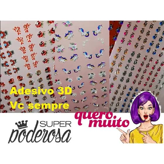 Kit com 30 cartelas com 2 adesivos(1par) de unha 3D Com pedrinhas Strass Prontas com Base e Gel / adesivo de unha de natal
