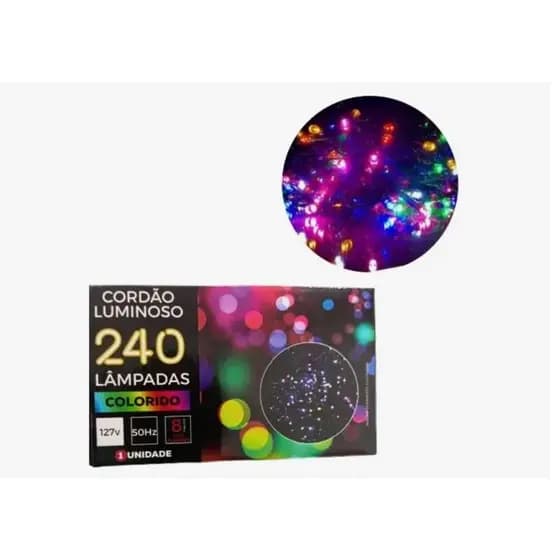 Pisca Pisca Natal Cordão Colorido 240 Leds 5 M + 40 CM 8 Funções