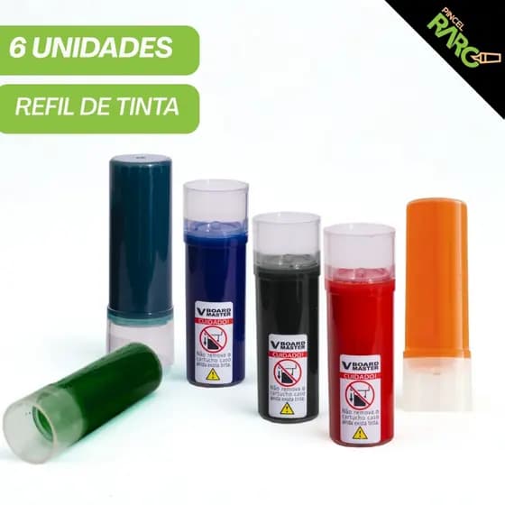 Kit 6 Refis Tinta Líquida Pilot V-Board Master Cores Sortidas Premium Não Mancha Recarga Fácil 5,5ml Sustentável