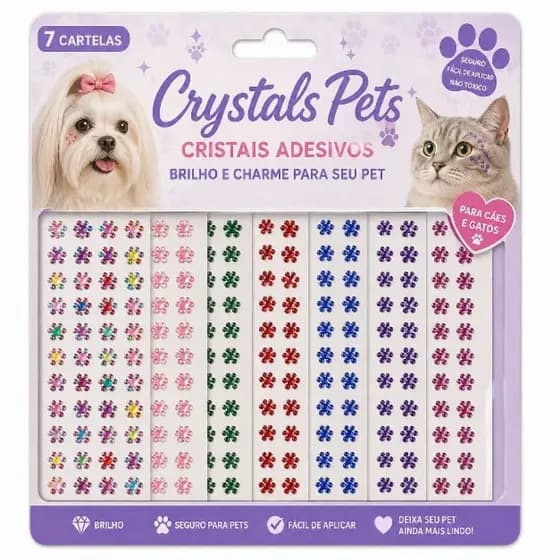 kit com 7 Cartela Adesivo Flor Strass Auto Colante Pet Shop Artesanato Banho e Tosa Customização Decoração