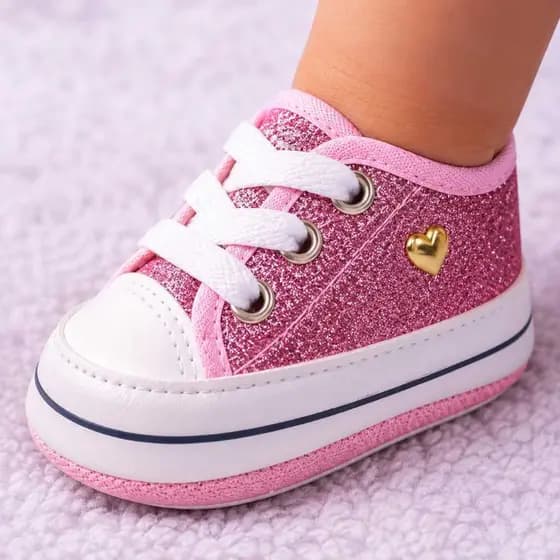 Tênis Infantil Para Menina Starzinho Glitter Sapatinho Para Bebê Menina Coração Recém Nascido