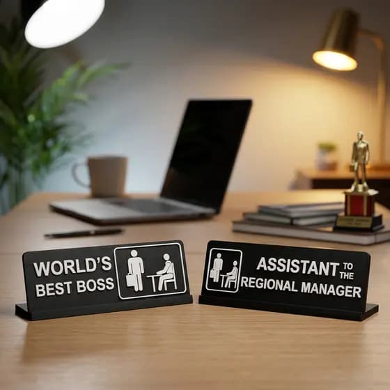 Placa Mesa The Office Bicolor World's Best Boss Assistant Regional Manager Presente Geek Série Decorativa