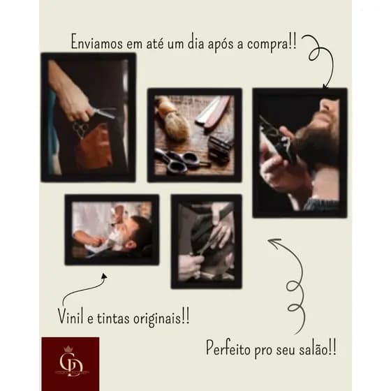 Quadros decorativos 5 peças - Barbearia Barbeiro Barber Barbearia tesoura Visu = 28 perfeito pro seu