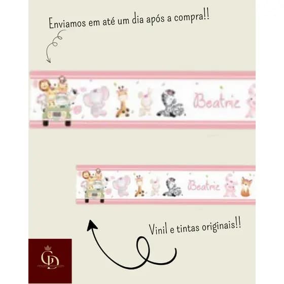 Kit 2 Faixas Decorativas Safari Menina Personalizado com o nome do bebê lindo pra sua casa