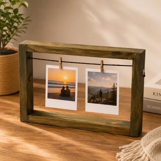 Porta Retrato Estilo Varal Vazado para Foto Polaroid com 2 Prendedores