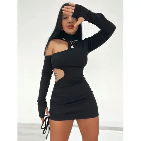 Vestido Com Abertura lateral gringo manga longa com ajuste vestido com recortes lateral