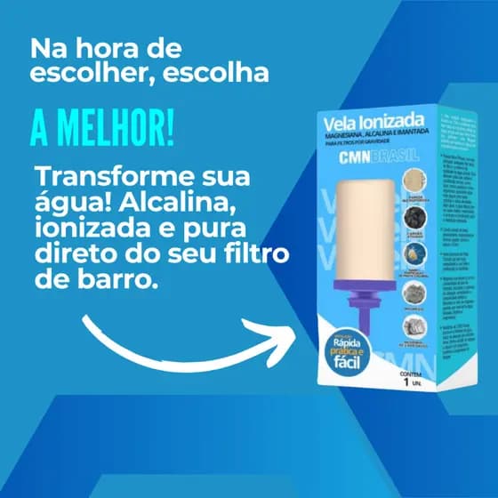 Vela Ionizada Agua Alcalina Imantada de Filtro de barro e filtro por gravidade Agua mais alcalina