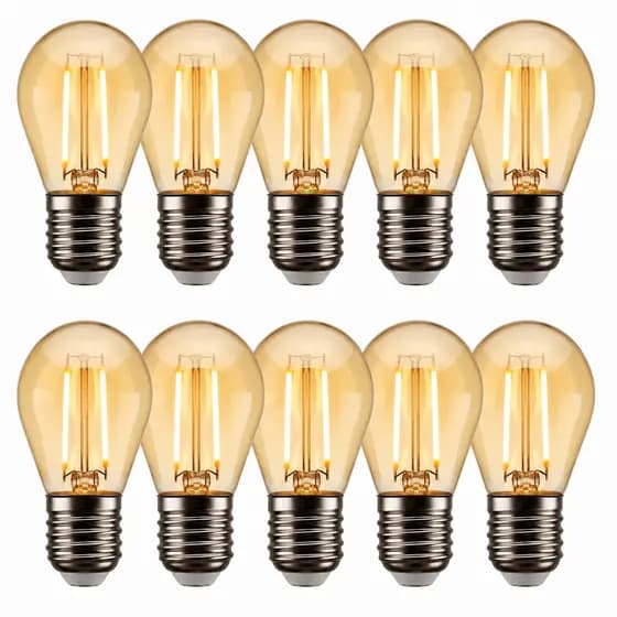 Kit 10 Lâmpada Filamento Led G45 Bolinha 2W Vintage Retro Carbono Ambar Amarela Quente