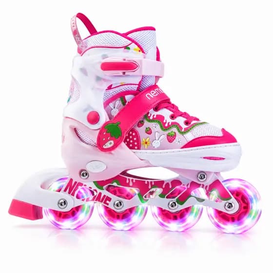 Patins Inline Infantil Sports com LEDs Integrados Moranguinho – Tamanhos Ajustáveis