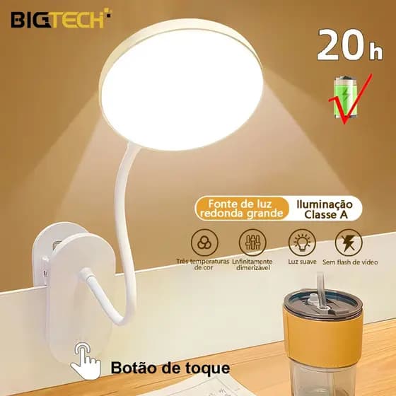 Luminária De Mesa Recarregável Portátil Leitura LED Lâmpada Cabeceira Removível Emergência Sem Fio
