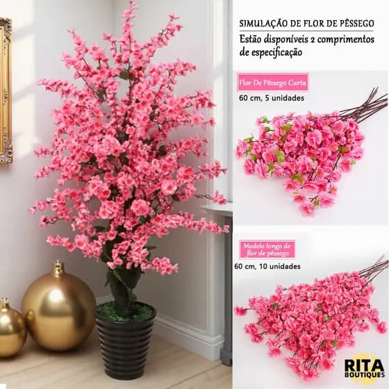 10 Galhos Grande 60cm De Cerejeira Pessegueiro Artificial Decoração Boa Sorte Festa De Casamento