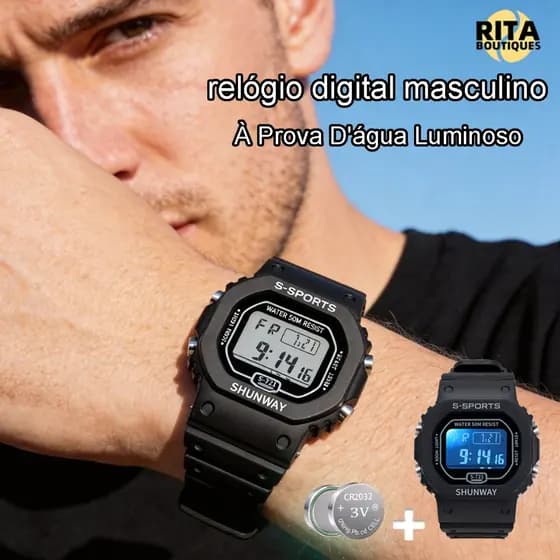 Relógio Masculino Digital Grande À Prova d'Água Esportivo Luminoso Cronômetro Presentes para Homens