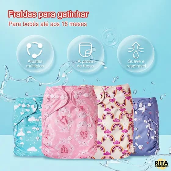 Fralda Ecológica Ajustável Reutilizável Bebê Impermeável E Conforto Lavável Para Crianças