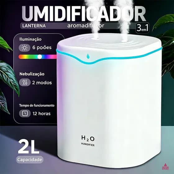 Grande Umidificador De Ar E Aromatizador Saída Dupla Difusor De Aromas Silencioso 2000ML
