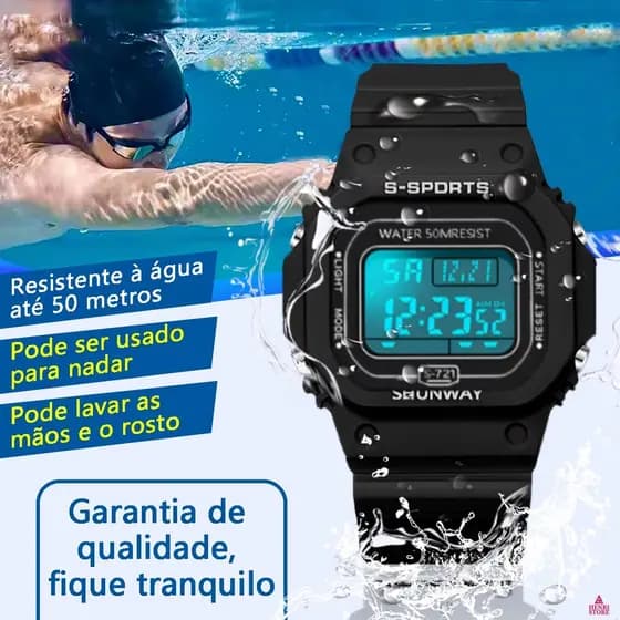 Relógio Digital Esportivo LED À Prova D'Água Masculino Com Funções De Luz Noturna E Temporizador
