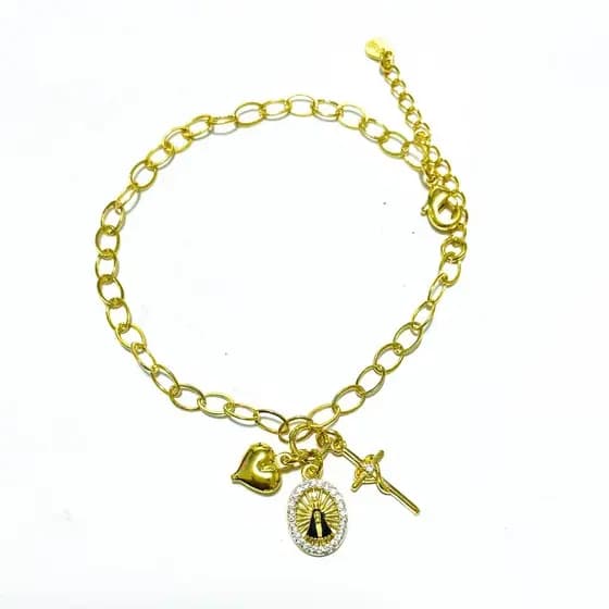 Pulseira Devoção com pingentes Banhada a Ouro 18k 18cm