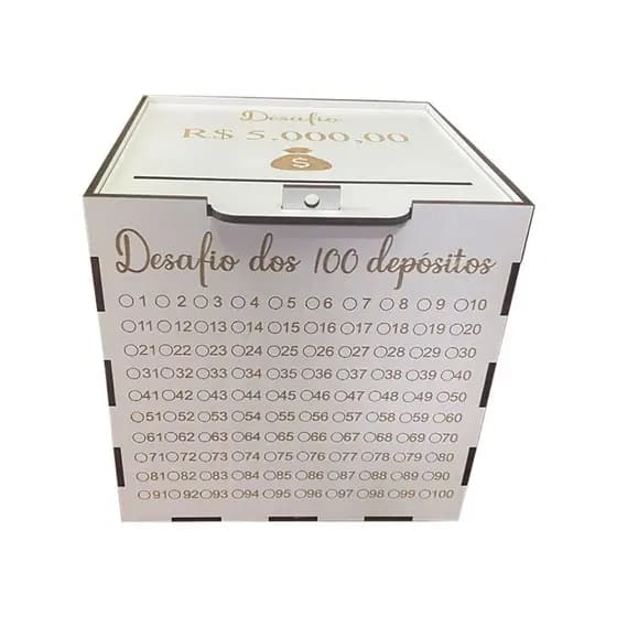 Cofre Desafio dos 100 Depósitos Ideia Motivadora Mdf Branco 3mm