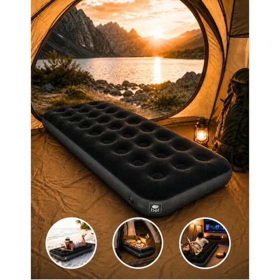 Colchão Inflável Cama Solteiro Aveludado Portátil De Ar Preto Camping Visitas Viagens Belfix