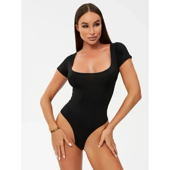 Body Feminino Decote Quadrado Manga Curta Tecido Suplex Moda Verão Tendência Body Com Bojo