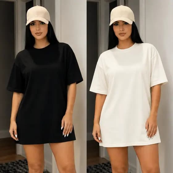Kit 2 Camiseta Oversized Feminina Lisa Algodão Premium Manga Curta Streetwear Casual Confortável