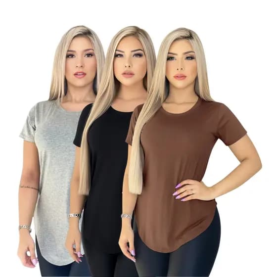Kit 3 Blusinha Feminina Long Line Academia Tapa Bumbum