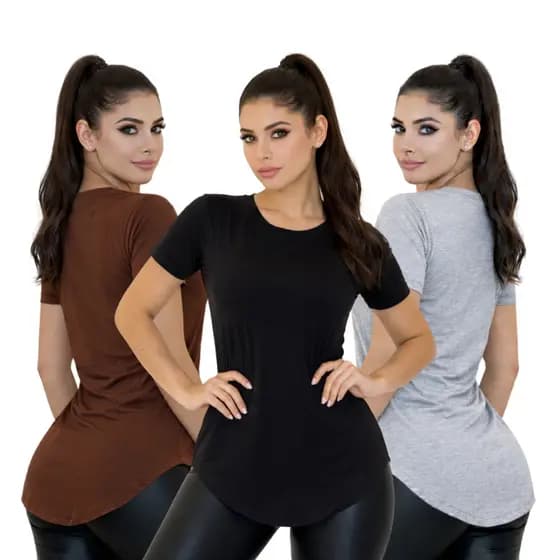 Kit 3 Blusa Blusinha Feminina Long Line Academia Tapa Bumbum
