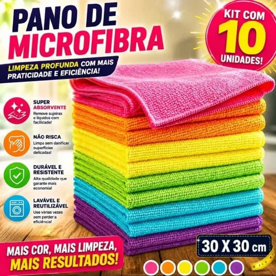 Pano de Microfibra Limpeza Alta Absorção Multiuso 30X30 Para Casa Carros Pia