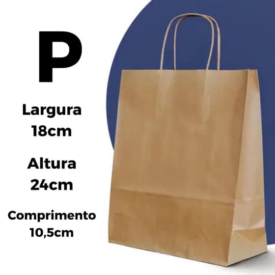 50 Sacola P De Papel Kraft 18X10,5X24 Com Alça Sacolas Delivery Aniversario Presente Lembrancinha