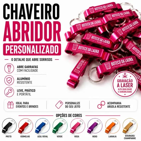 20 Chaveiros Personalizados Logomarca Abridor de garrafa Empresa brinde lembrancinha Pé Galinha