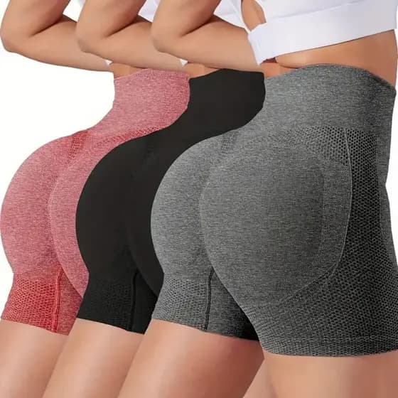 3 Shorts Feminino Fitness Cintura Alta Modelador Kit 3 Peças Academia Treino Musculação Suplex