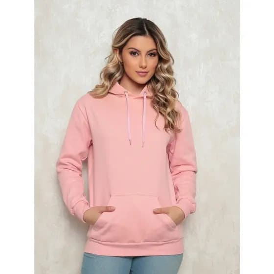 Moletom Liso Feminino Blusa de Frio Canguru Algodão
