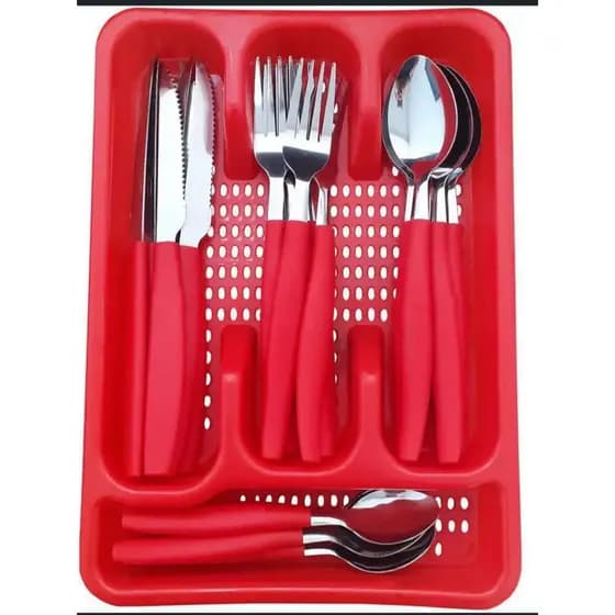 Jogo de Talheres 25 Peças Berlim com Porta Talher Vermelho em Aço Inox – Conjunto Completo para Cozinha