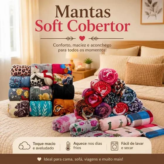 Cobertor Manta Soft Casal 180x200cm | Toque Macio, Leve e Aconchegante Diversas Cores