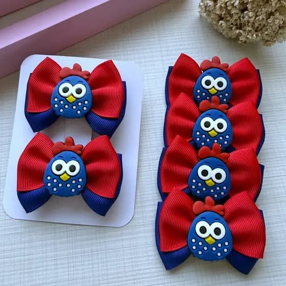 Par de Laço Galinha Pintadinha - Laço de cabelo Galinha Pintadinha - Presilha de Cabelo Infantil