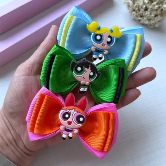 Laço Meninas Super Poderosas - Laço de Cabelo Infantil Menina - Presilha de Cabelo