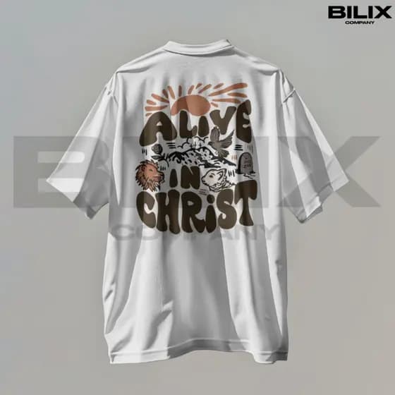 Camiseta Oversized Streetwear Camisa Masculina 100% Algodão Alive in Christ Blusa Unisex Cristã