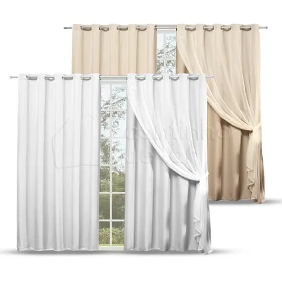 Cortina Blackout Blecaute Tecido com Voil 2M 3M 4M 5M 6 Metros Branca Bege Sala Quarto Porta Janela