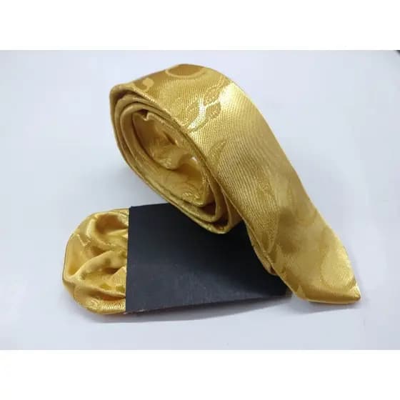 Kit Gravata Dourada com lenço de bolso lapela casamento congresso festividades