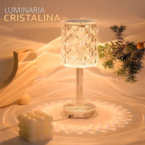 Luminária Led Touch Abajur Cristal Cúpula Acrílico Usb 3 Cores Projeção Mesa Sensor Cristalina